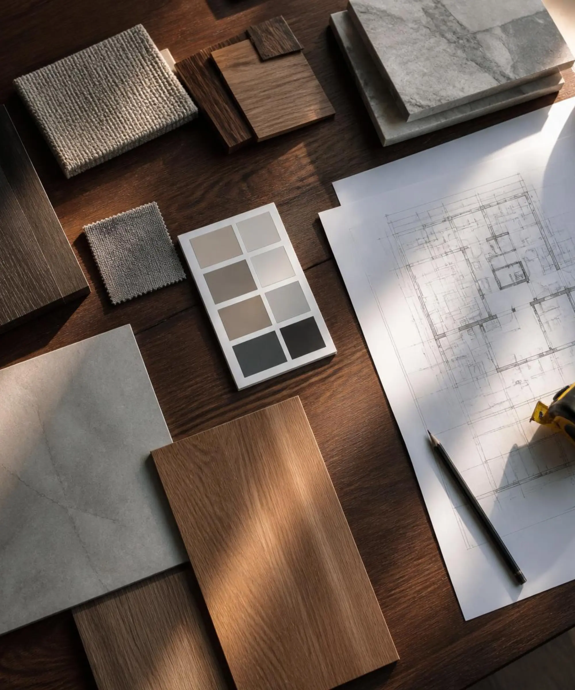 Diseño e interiorismo para negocios en Madrid, mesa de materiales