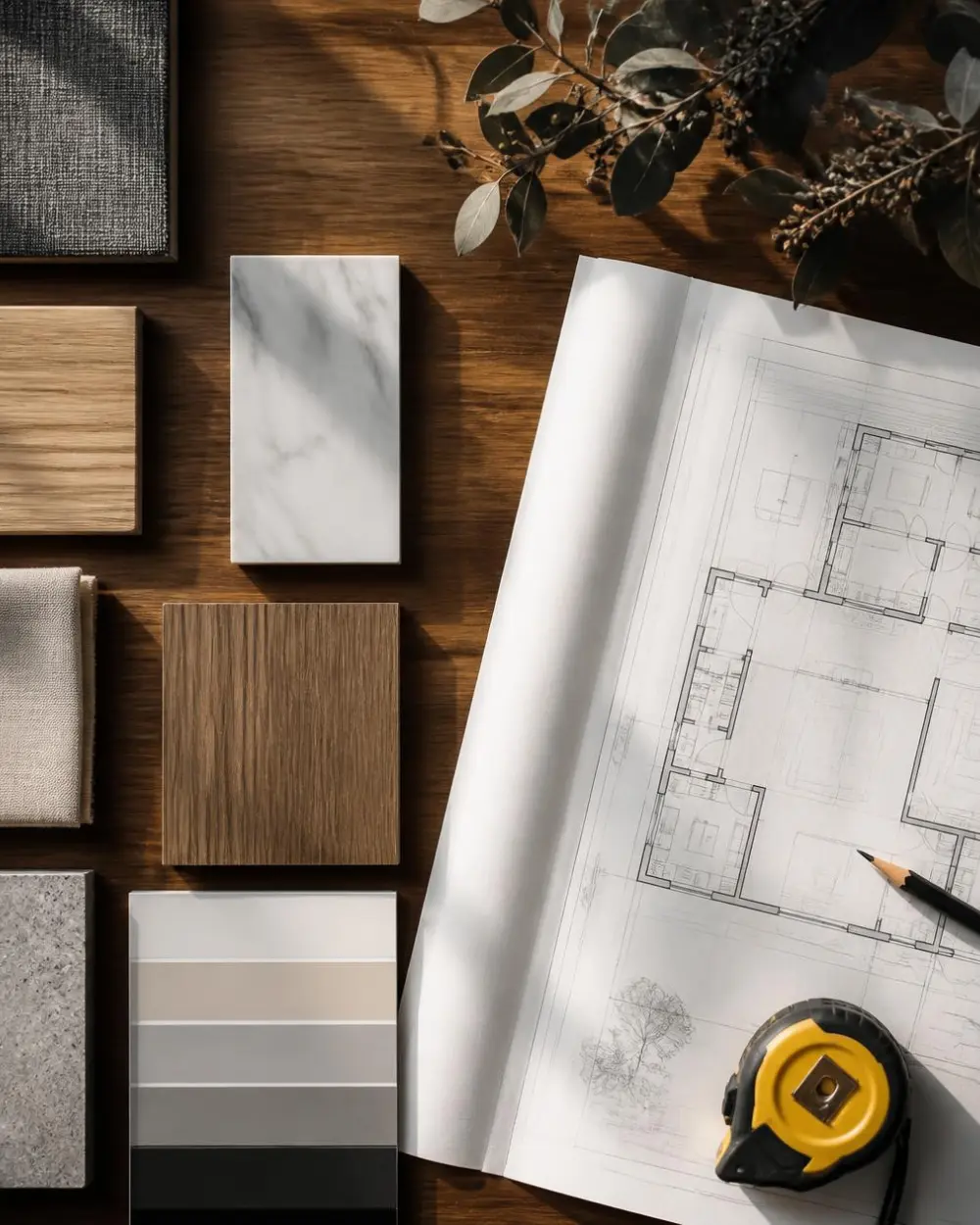 Diseño e interiorismo para negocios en Madrid, mesa de materiales