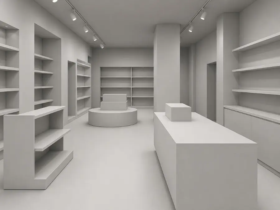 Render 3D de local comercial en Madrid