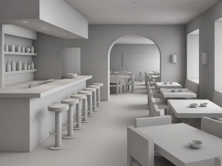 Render 3D de espacio de hostelería en Madrid